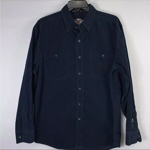 Vintage Harley-Davidson Men's Long Sleeve Button Down Shirt Size L Corduroy Blue